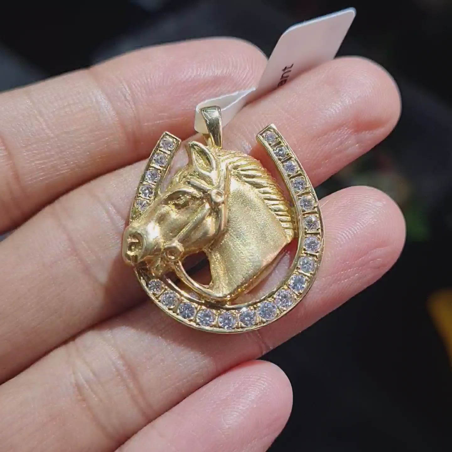 Lucky Golden Horse Shoe Diamond Necklace Pendant 18K