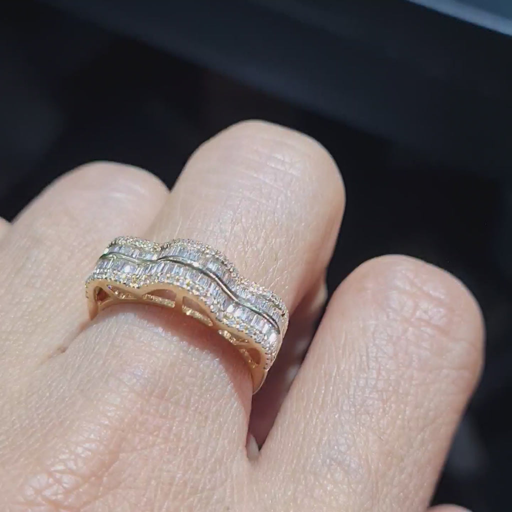 Golden Half Eternity Wave Diamond Ring 14K