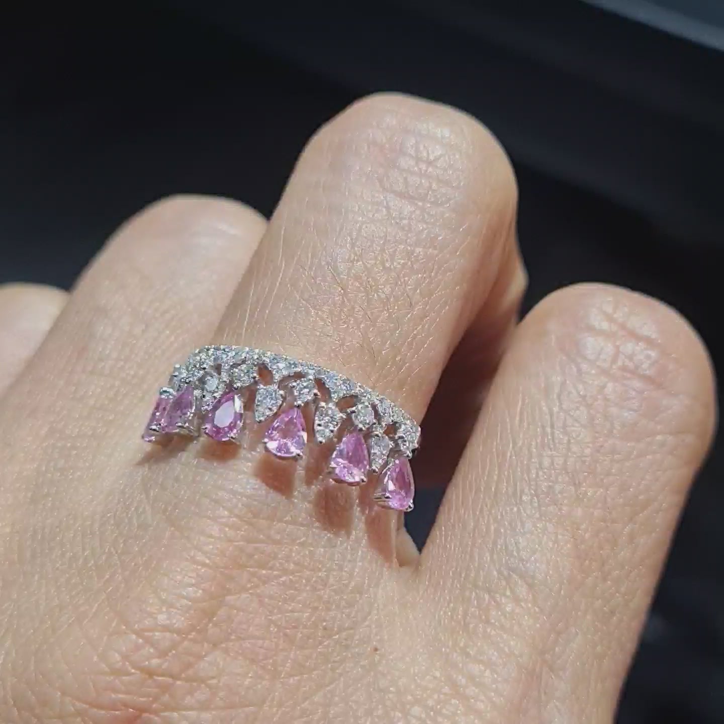 Crown Pink Sapphire Gemstones Diamond Ring 14K