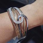 Three Tone Crossover Diamond Bracelet Bangle 14K 17.5cm