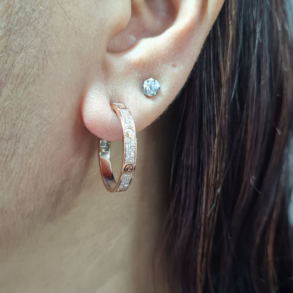 Classic Rosegold Creole Hoop Diamond Earrings 14K