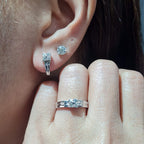 Classic Solitaire Round Floral Hoop Diamond Jewelry Set 14K