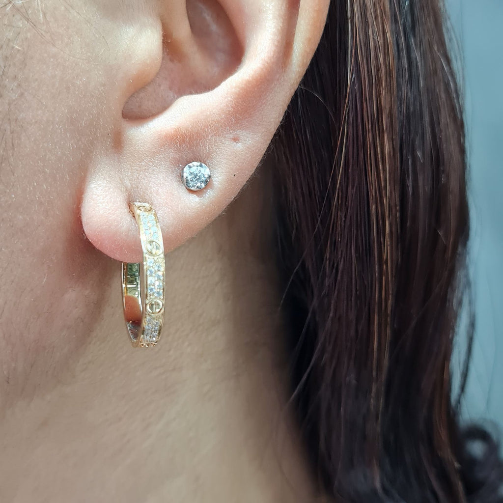Classic Golden Creole Hoop Diamond Earrings 14K