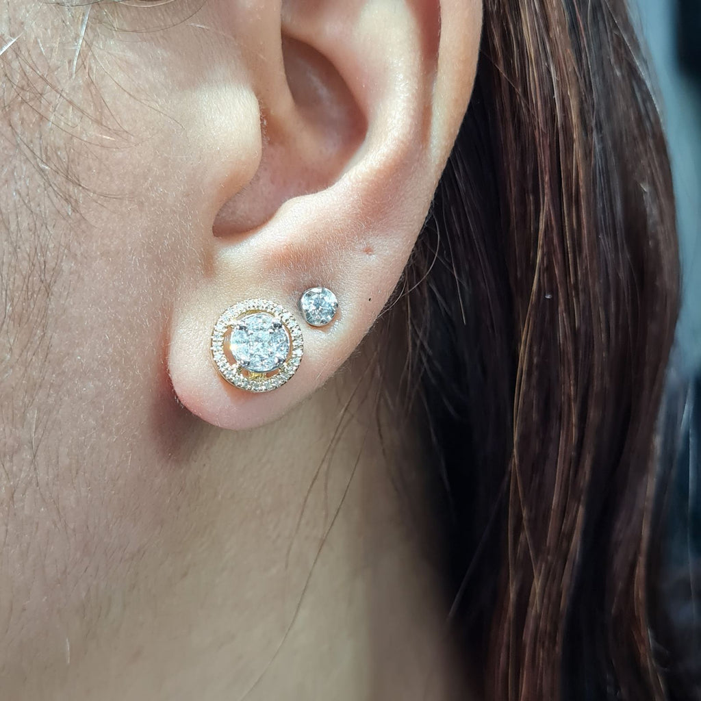 Classic 4ct Face Round Invisible Setting Halo Golden Stud Diamond Earrings 14K