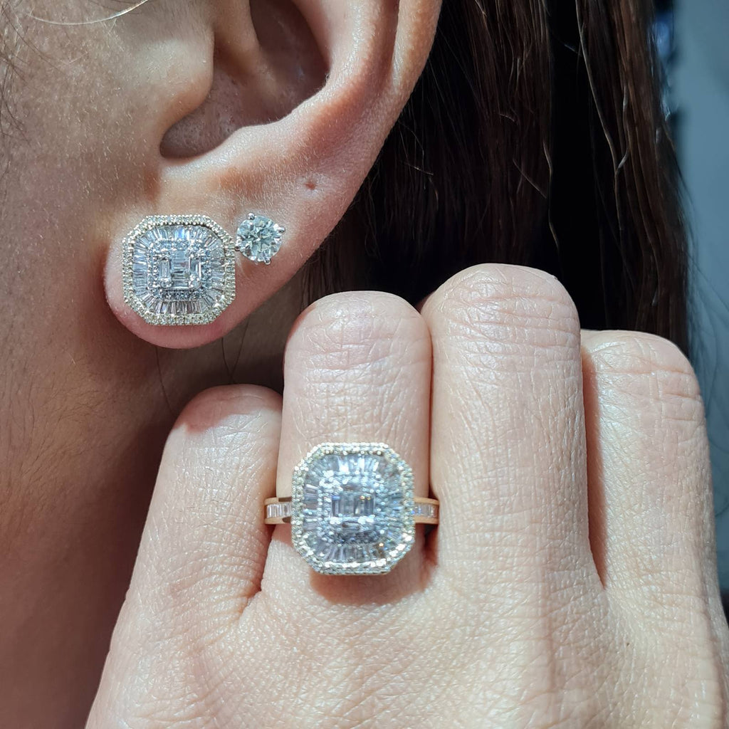 Classic Cushion Paved Golden Diamond Jewelry Set 14K