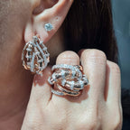 Rosegold Twinkling Bamboo Pave Statement Diamond Jewelry Set 18K